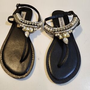 Steve Madden Nita Slingbag Black Sandals with Pearl and Crystal Accents